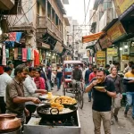 Street vendors preparing fresh snacks in a bustling lane showcasing Old Delhi Food culture